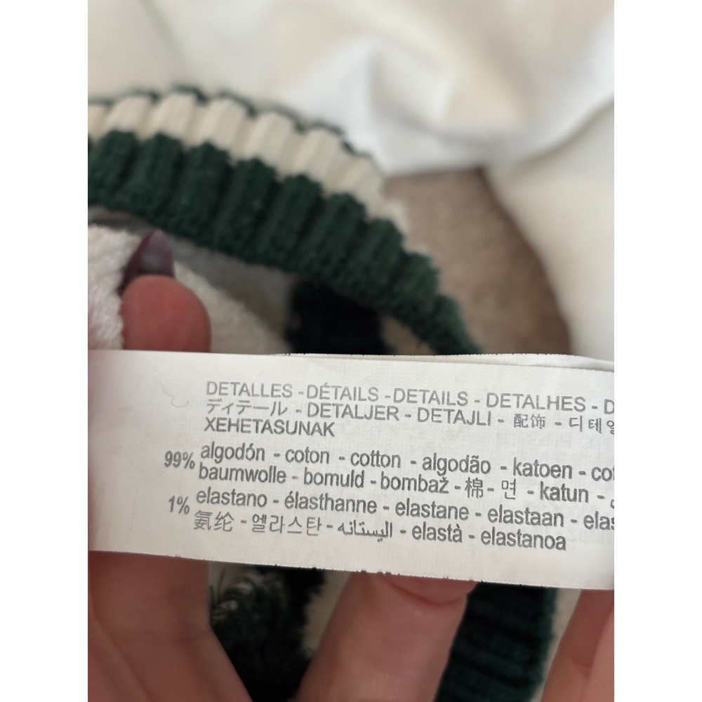 ZARA White Crewneck Sweatshirt Green Stripe Cuffs Size S - Picture 4 of 5